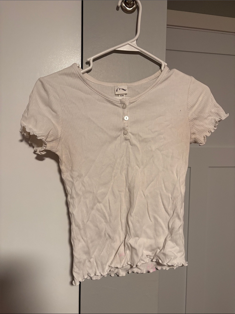 art class Cream Ribbed Short-Sleeve Henley with Lettuce Edging